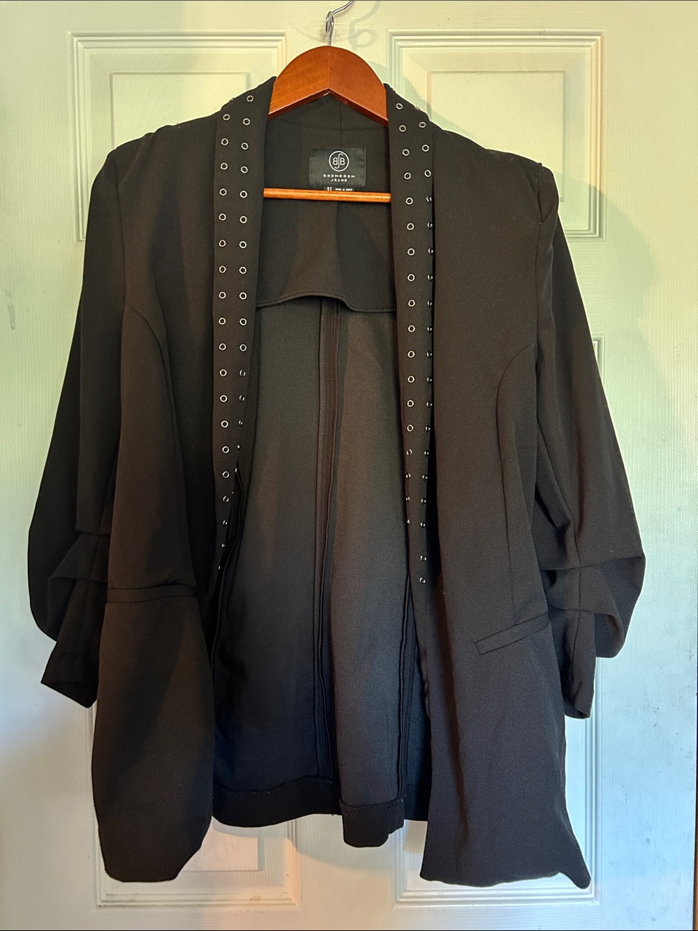 Boom Boom Jeans Black Open-Front Eyelet Trim Blazer